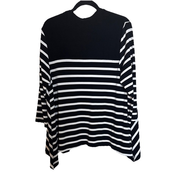 Chicos Travelers 2 US Large Black White Striped Open Front Cardigan Slinky - Picture 2 of 8